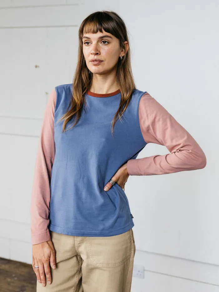 Finisterre Tops and TShirts Women Eldon Long Sleeve TShirt Coastal Fjordpink Salt