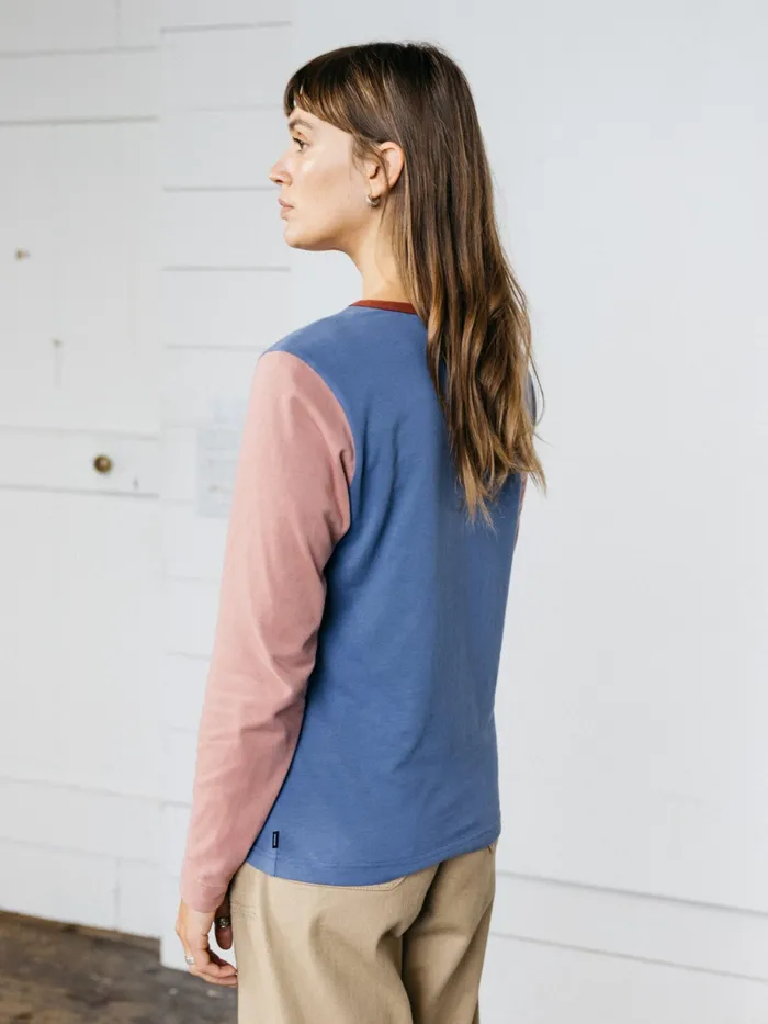 Finisterre Tops and TShirts Women Eldon Long Sleeve TShirt Coastal Fjordpink Salt