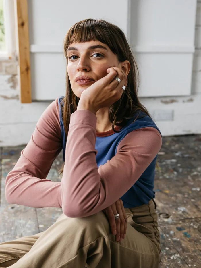 Finisterre Tops and TShirts Women Eldon Long Sleeve TShirt Coastal Fjordpink Salt