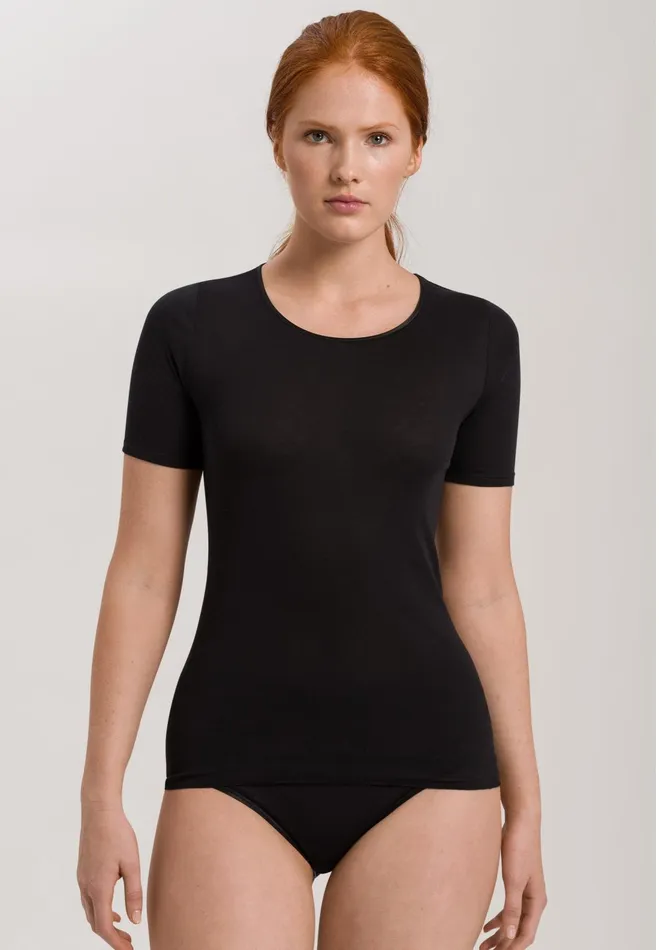 Fitted Cotton Round Neck Top Black Women HANRO Lounge Tops