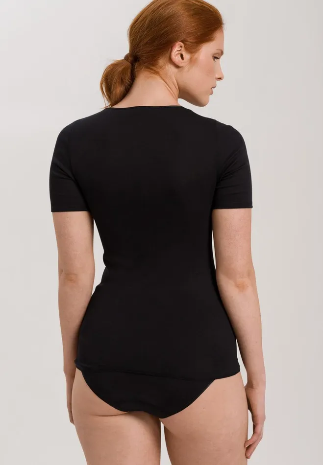 Fitted Cotton Round Neck Top Black Women HANRO Lounge Tops