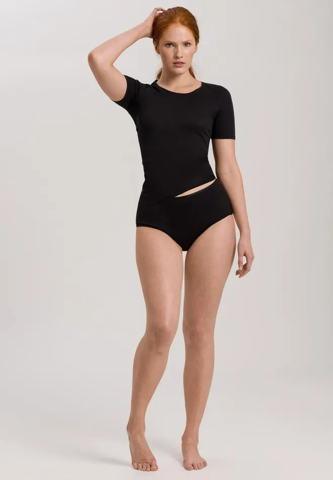 Fitted Cotton Round Neck Top Black Women HANRO Lounge Tops
