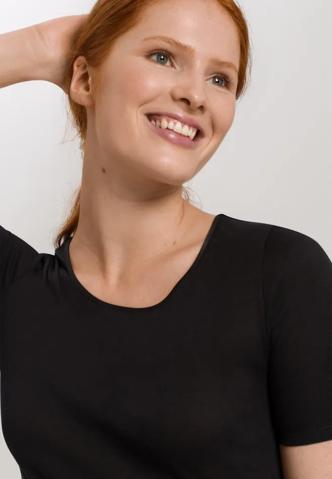 Fitted Cotton Round Neck Top Black Women HANRO Lounge Tops