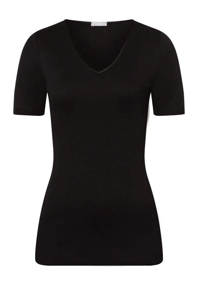 Fitted Cotton VNeck Top Black Women HANRO Lounge Tops