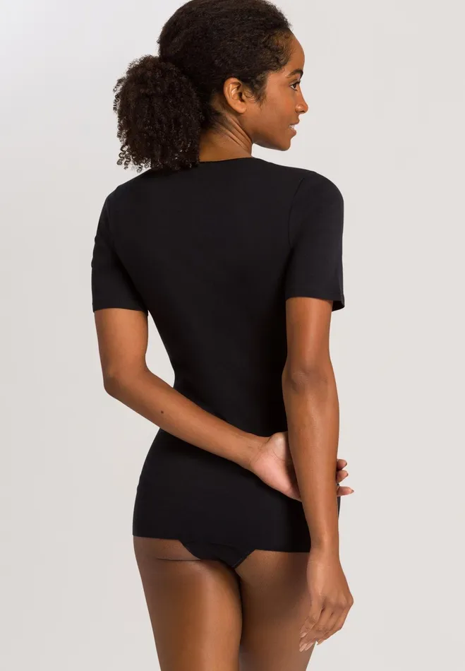Fitted Cotton VNeck Top Black Women HANRO Lounge Tops