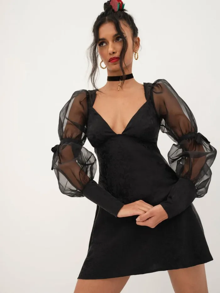 For Love and Lemons Dresses Gabrielle Puff Sleeve Mini Dress Black 8211 Women