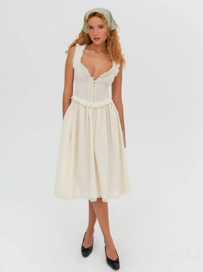 For Love and Lemons Dresses Morgan Midi Dress Beige 8211 Women