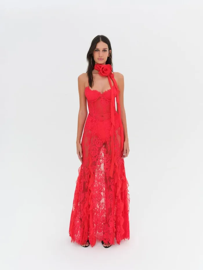 For Love and Lemons Dresses Shirley Lace Maxi Dress Red 8211 Women