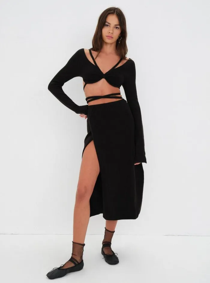 For Love and Lemons Knitwear Brady Midi Skirt Black 8211 Women