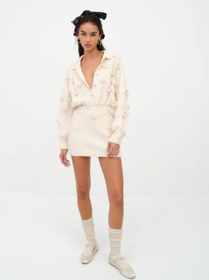 For Love and Lemons Knitwear Martina Knit Mini Skirt Ivory 8211 Women