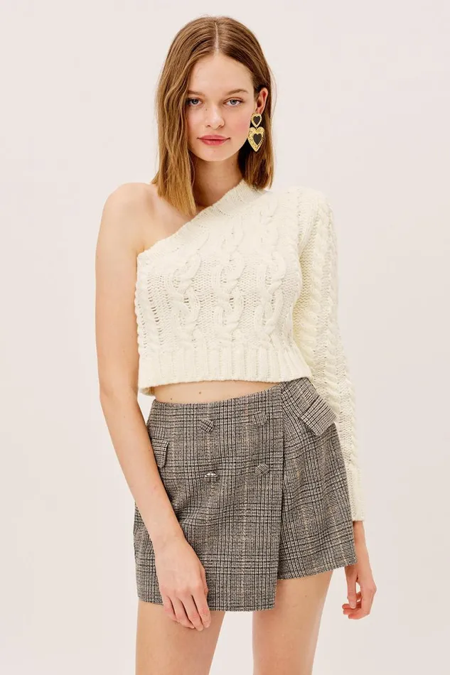 For Love and Lemons Knitwear Quinn One Shoulder Sweater Ivory 8211 Women