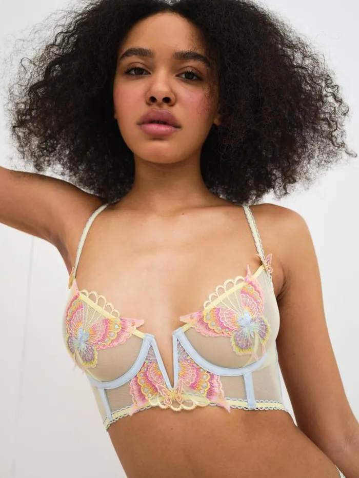 For Love and Lemons Lingerie Pastel Papillon Longline Bra Yellow 8211 Women