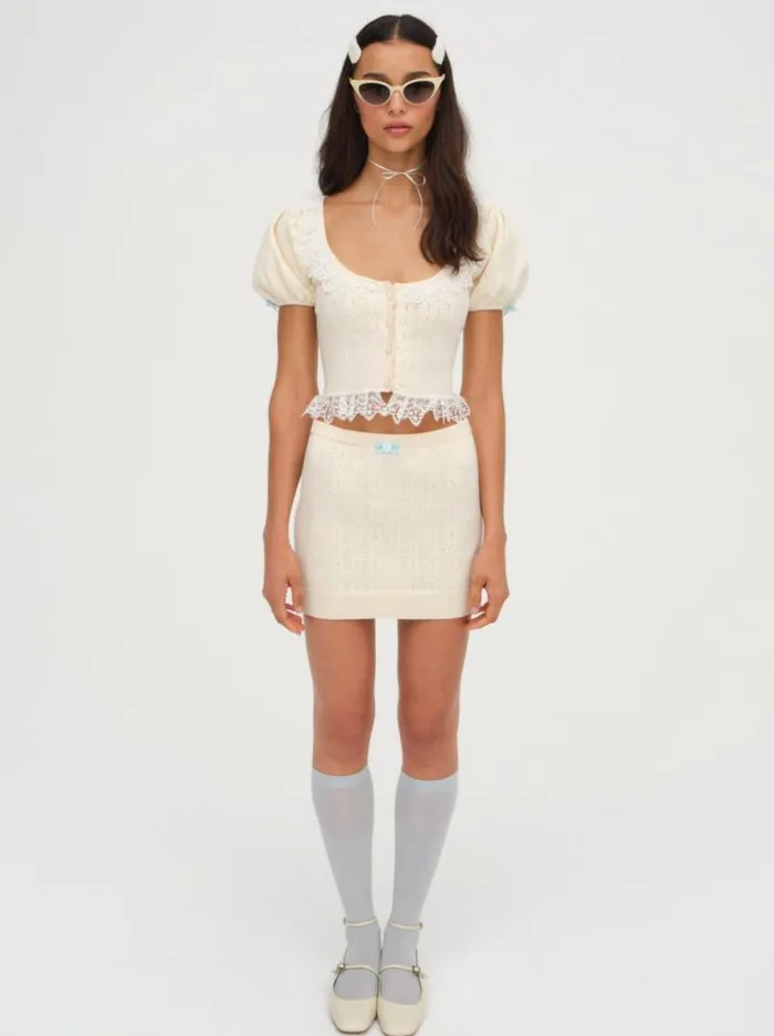 For Love and Lemons Tops Daniela Knit Mini Skirt Beige 8211 Women For Love and Lemons Tops Daniela Knit Mini Skirt Beige 8211 Women