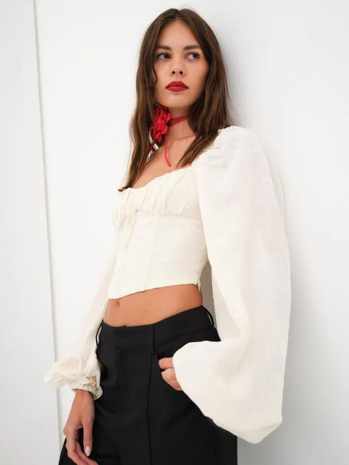 For Love and Lemons Tops Janet Long Sleeve Corset Top Ivory 8211 Women