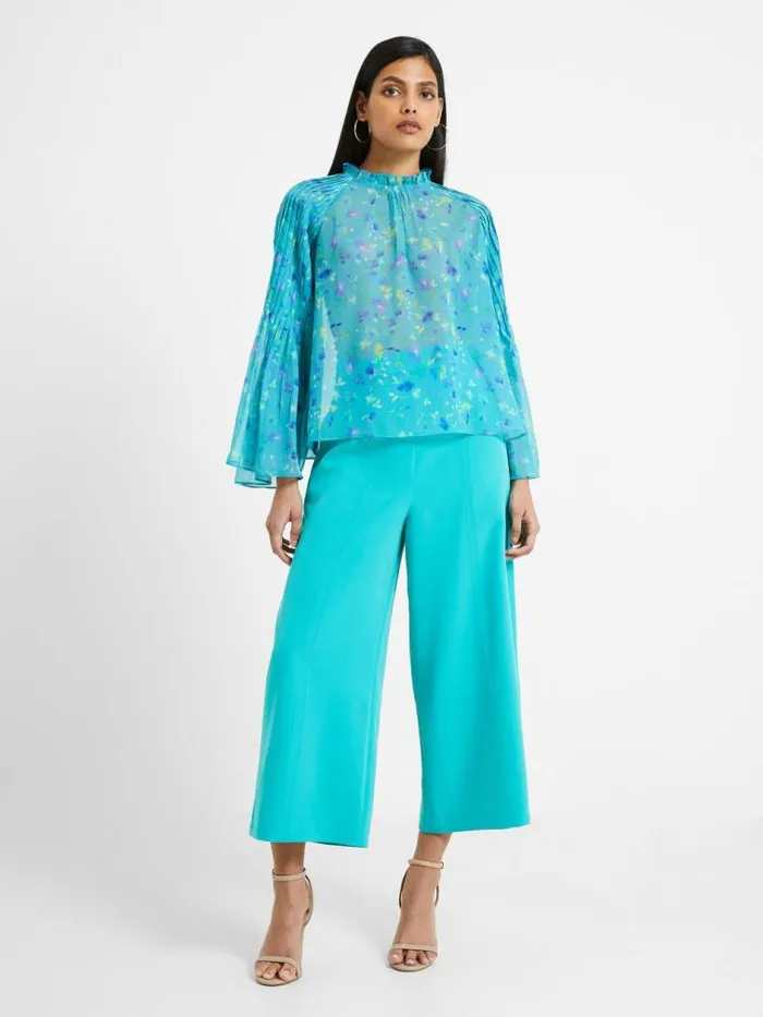 French Connection Aden Recycled Hallie Pleat Crinkle Top Jaded Teal Women Tops