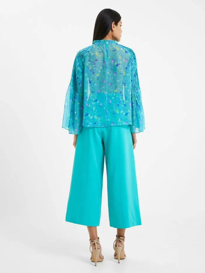 French Connection Aden Recycled Hallie Pleat Crinkle Top Jaded Teal Women Tops