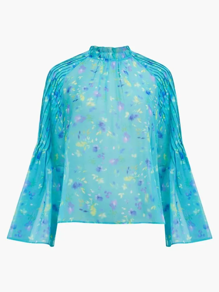 French Connection Aden Recycled Hallie Pleat Crinkle Top Jaded Teal Women Tops