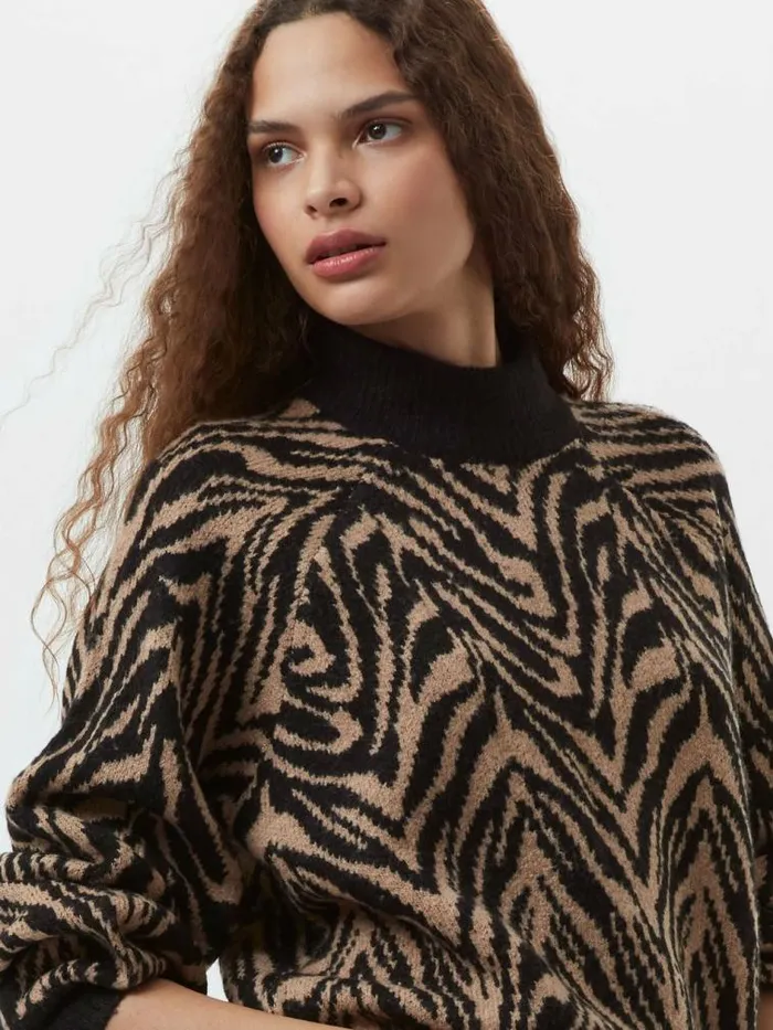 French Connection Animal Pattern Jumper Blacktan Women Jumpers and Cardigans
