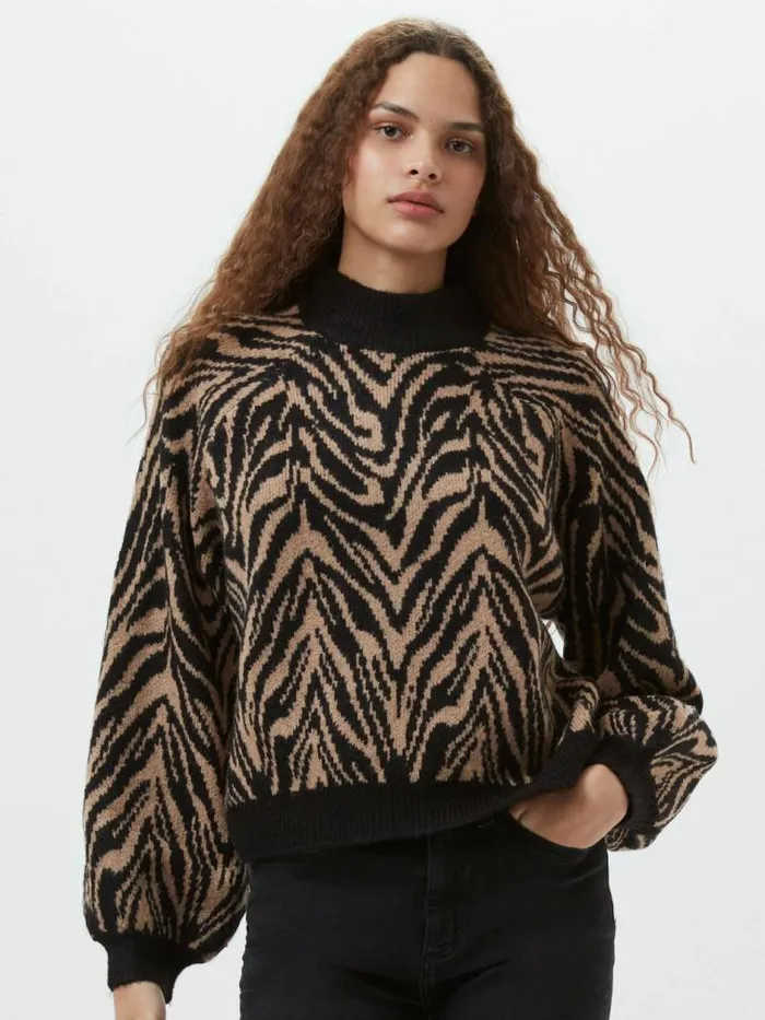 French Connection Animal Pattern Jumper Blacktan Women Jumpers and Cardigans