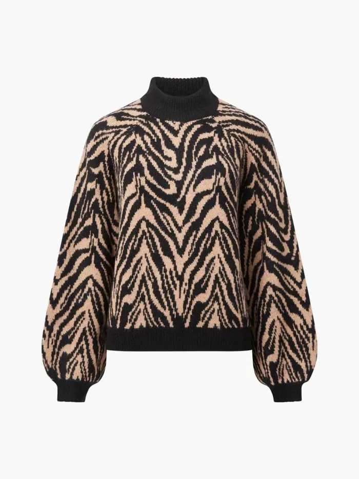 French Connection Animal Pattern Jumper Blacktan Women Jumpers and Cardigans