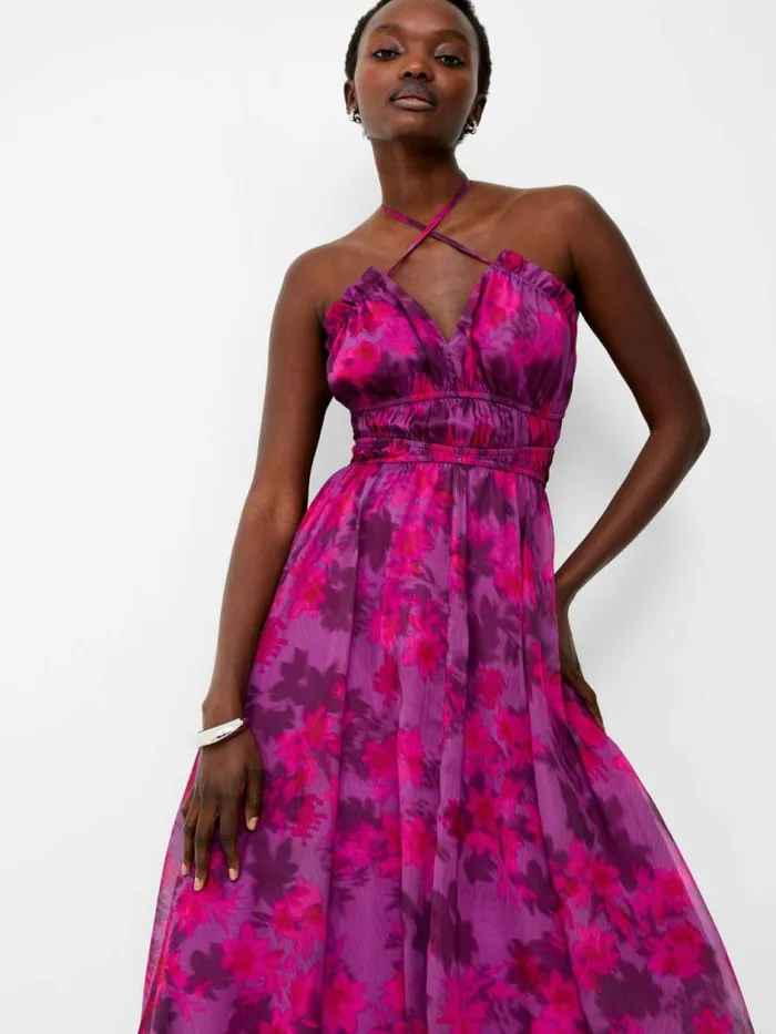 French Connection Arla Hallie Crinkle Halterneck Dress Meadow Mauve Women Dresses