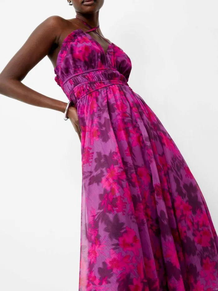 French Connection Arla Hallie Crinkle Halterneck Dress Meadow Mauve Women Dresses