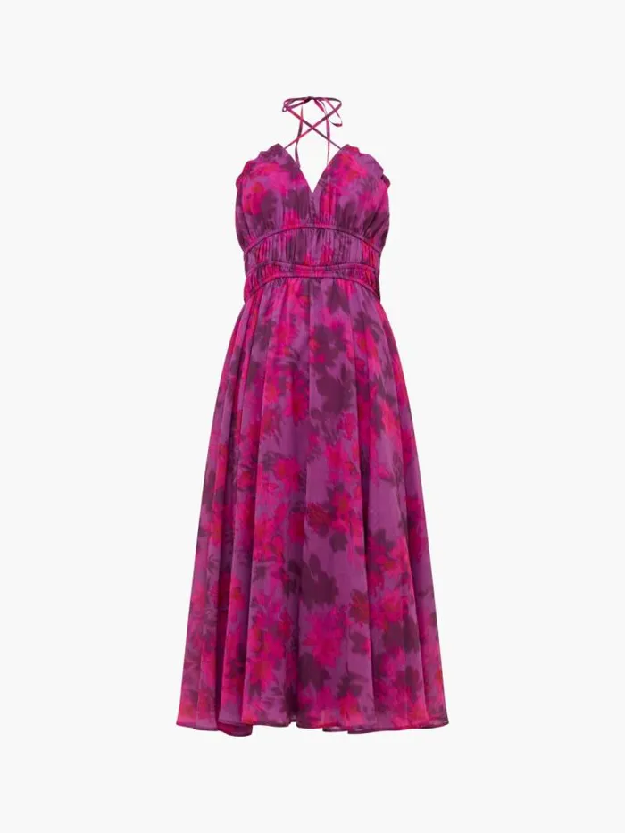 French Connection Arla Hallie Crinkle Halterneck Dress Meadow Mauve Women Dresses