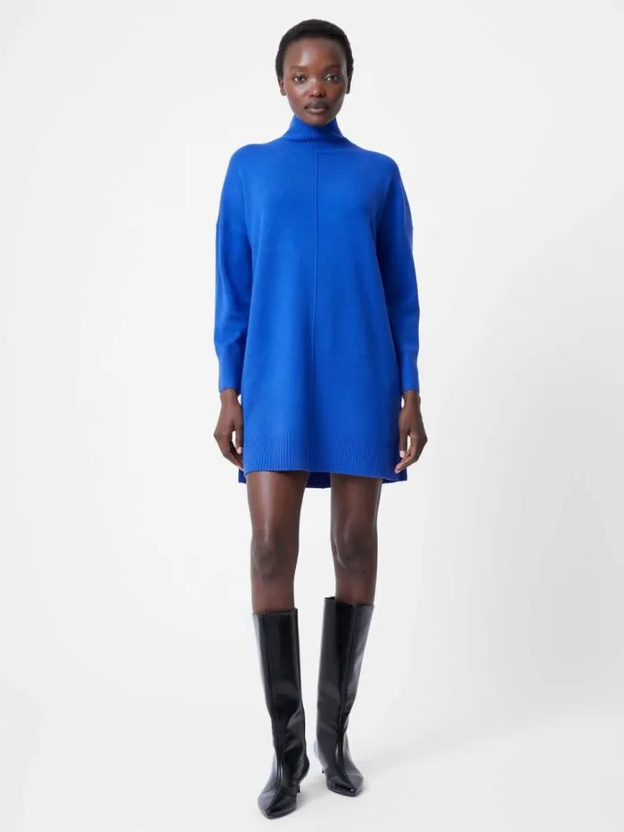 French Connection Babysoft Roll Neck Seam Mini Dress Cobalt Women Dresses