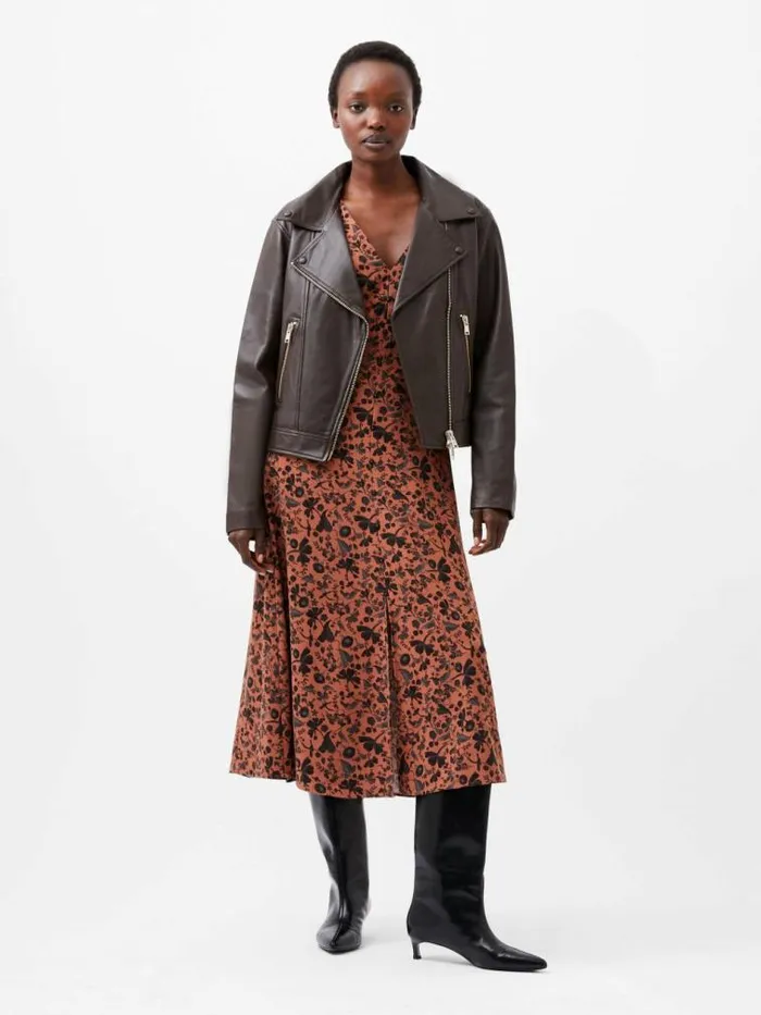 French Connection Becket Leather Military Jacket Chocolate Ganache Women Coats and Jackets