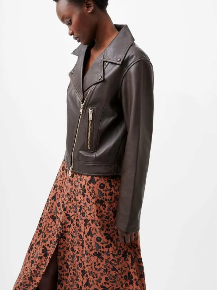 French Connection Becket Leather Military Jacket Chocolate Ganache Women Coats and Jackets