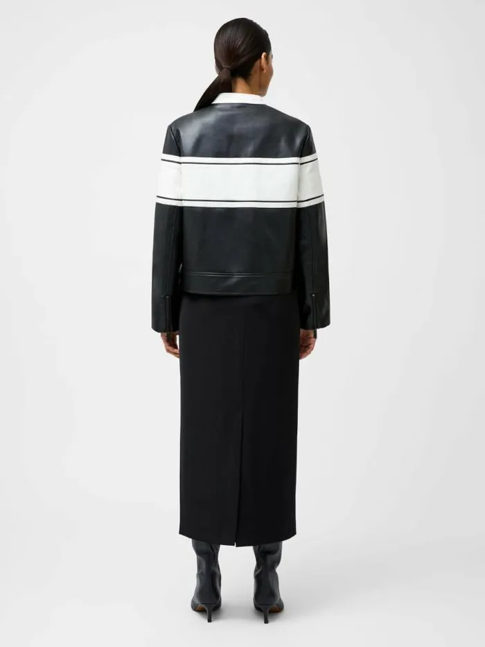French Connection Berkely Racer PU Leather Jacket Blackcream Women Coats and Jackets