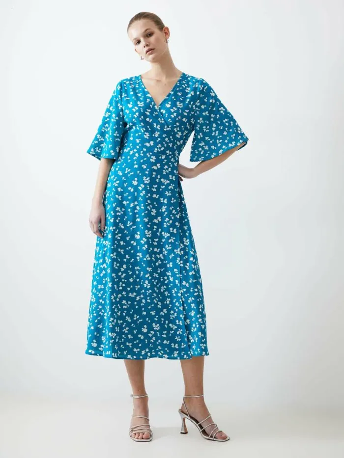 French Connection Bonita Wrap Angel Dress Peacockwhite Women Dresses