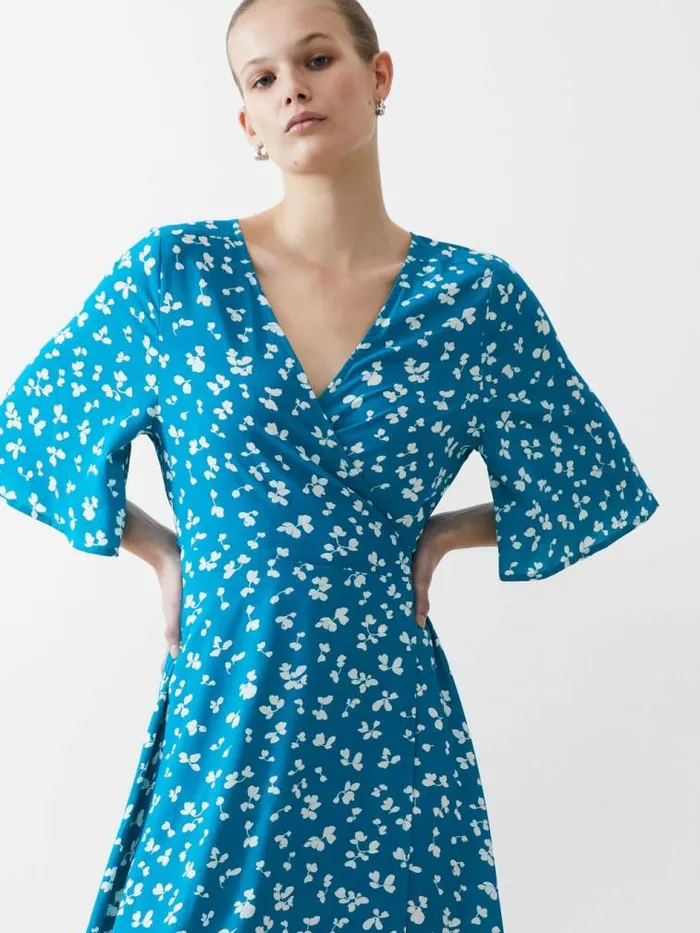 French Connection Bonita Wrap Angel Dress Peacockwhite Women Dresses