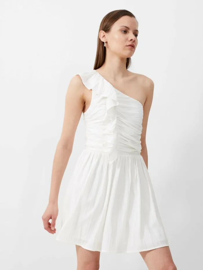 French Connection Bonny Pleated Ruffle Mini Dress Summer White Women Dresses