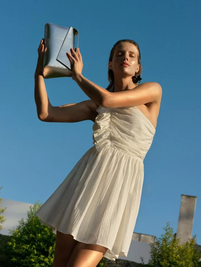 French Connection Bonny Pleated Ruffle Mini Dress Summer White Women Dresses