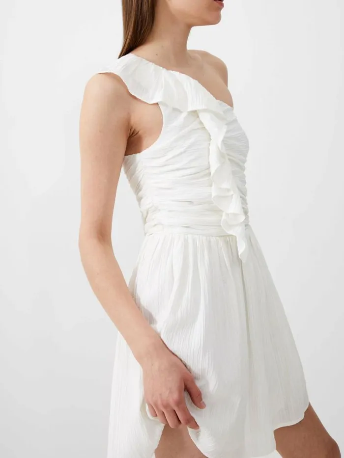 French Connection Bonny Pleated Ruffle Mini Dress Summer White Women Dresses