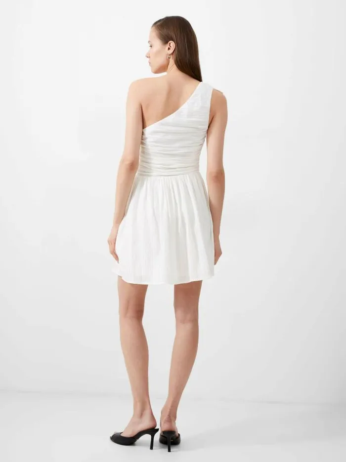 French Connection Bonny Pleated Ruffle Mini Dress Summer White Women Dresses