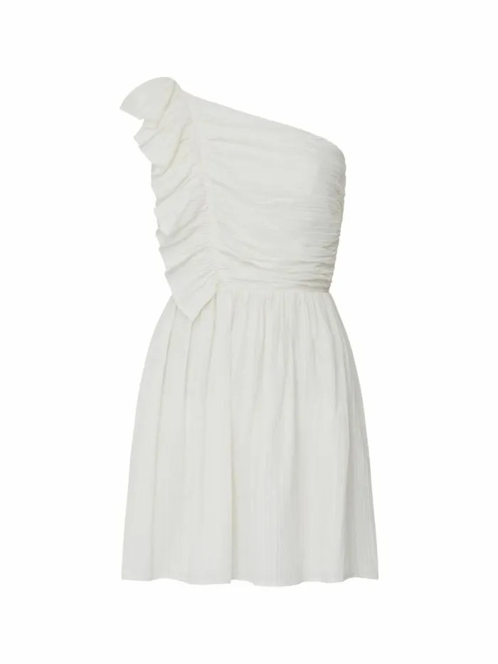French Connection Bonny Pleated Ruffle Mini Dress Summer White Women Dresses