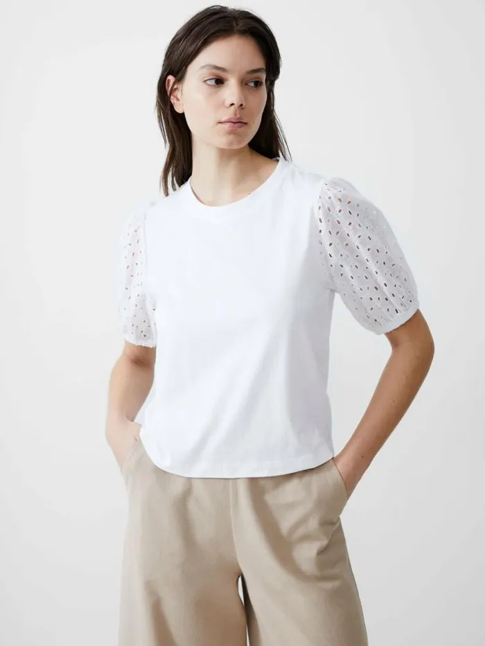 French Connection Broderie Sleeve Top White Women Tops