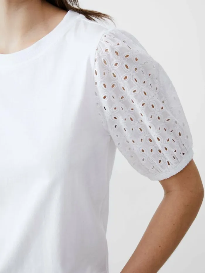 French Connection Broderie Sleeve Top White Women Tops