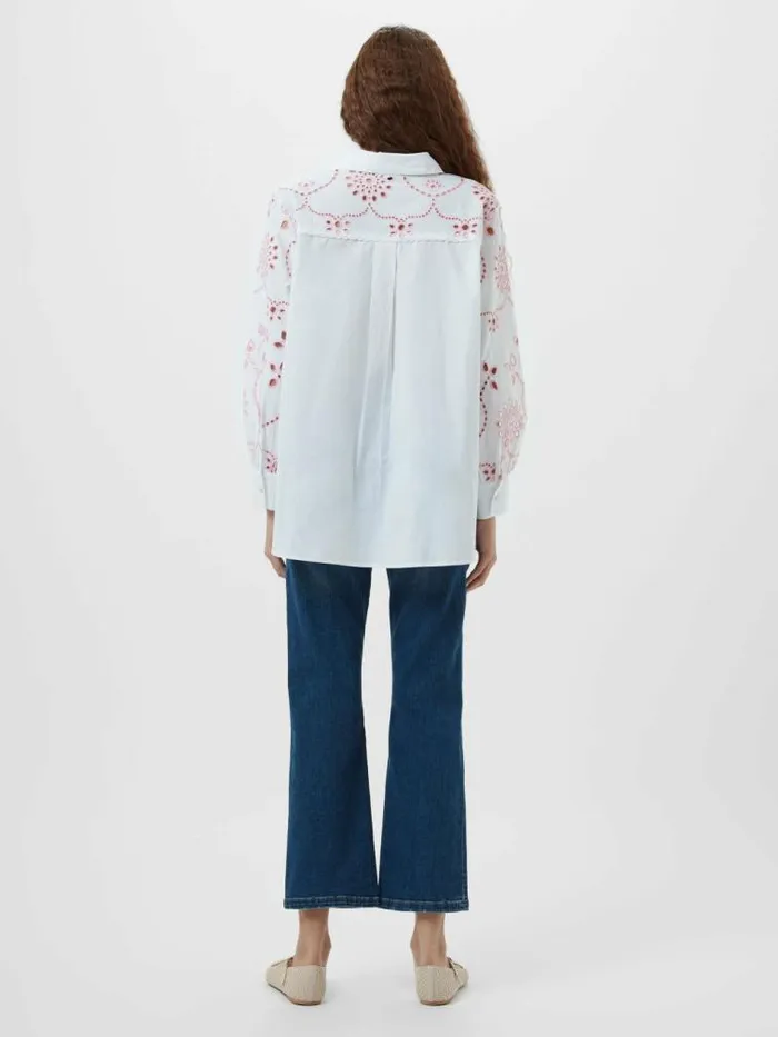 French Connection Cambria Cotton Embroidered Long Sleeve Shirt Linen Whitebubblegum Women Tops