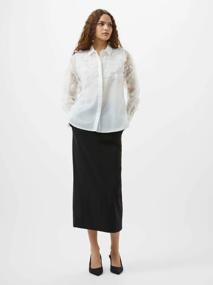 French Connection Camden 3D Floral Embellished Shirt Summer White Women Tops