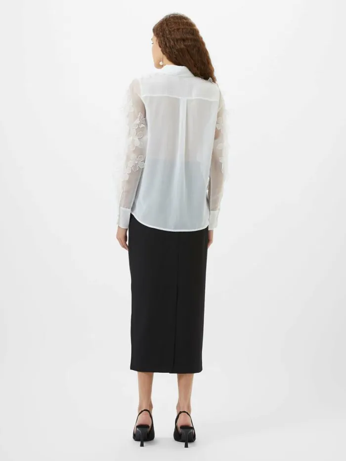 French Connection Camden 3D Floral Embellished Shirt Summer White Women Tops
