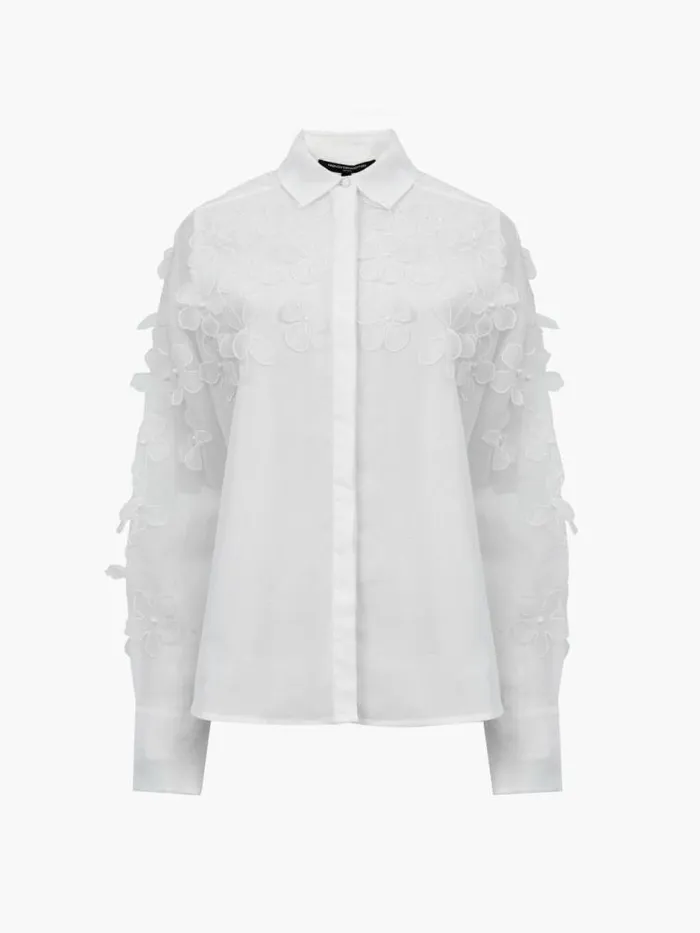 French Connection Camden 3D Floral Embellished Shirt Summer White Women Tops
