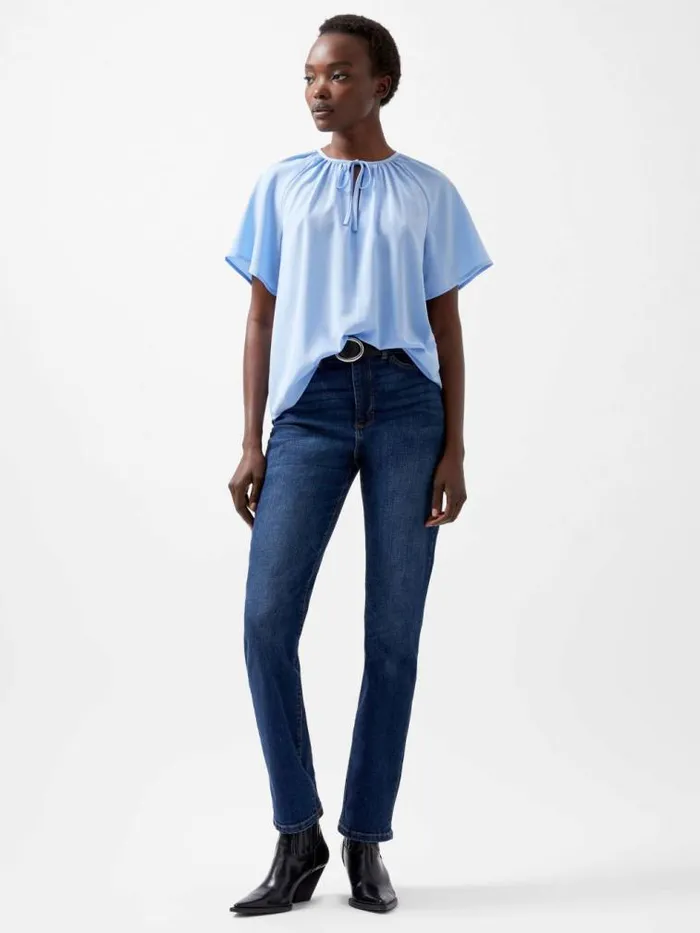 French Connection Capriana Crepe Light Top Dusted Blue Women Tops