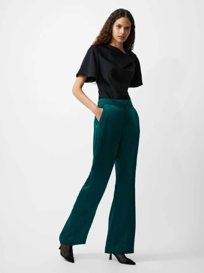 French Connection Carey Satin Trousers Forest Women Trousers
