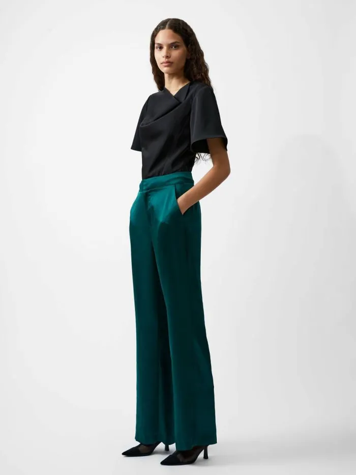 French Connection Carey Satin Trousers Forest Women Trousers