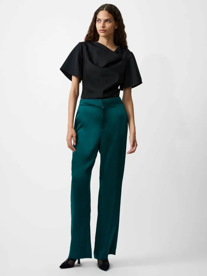 French Connection Carey Satin Trousers Forest Women Trousers