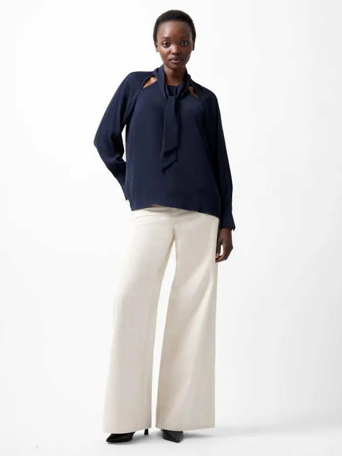 French Connection Carmen Recycled Crepe Tie Blouse Marine Women Tops