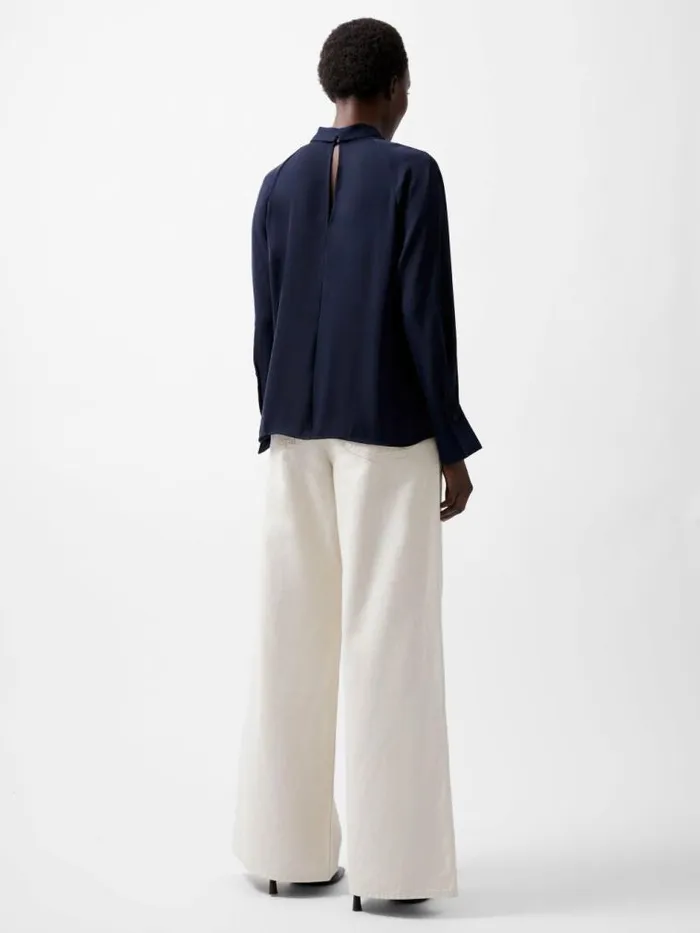 French Connection Carmen Recycled Crepe Tie Blouse Marine Women Tops
